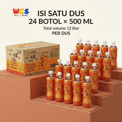 ITO EN Oi Ocha Hojicha 500ml x 24 Botol 1 Dus - Teh Hijau Sangrai Jepang Tawar Tanpa Gula