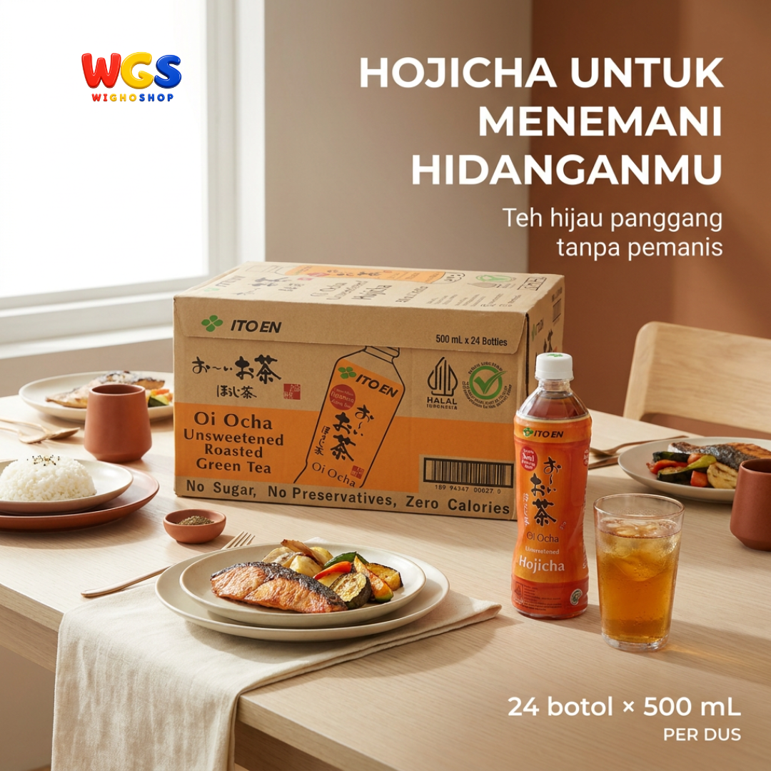 ITO EN Oi Ocha Hojicha 500ml x 24 Botol 1 Dus - Teh Hijau Sangrai Jepang Tawar Tanpa Gula