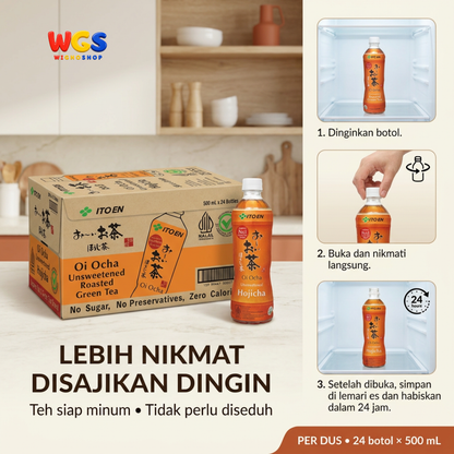 ITO EN Oi Ocha Hojicha 500ml x 24 Botol 1 Dus - Teh Hijau Sangrai Jepang Tawar Tanpa Gula