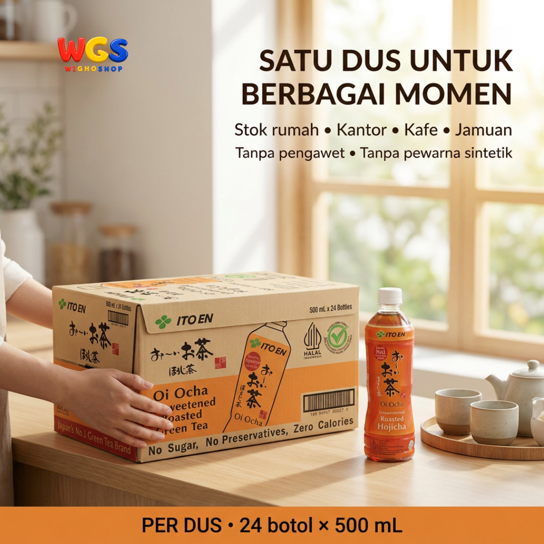ITO EN Oi Ocha Hojicha 500ml x 24 Botol 1 Dus - Teh Hijau Sangrai Jepang Tawar Tanpa Gula