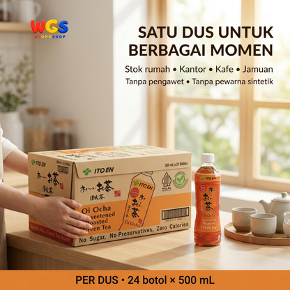 ITO EN Oi Ocha Hojicha 500ml x 24 Botol 1 Dus - Teh Hijau Sangrai Jepang Tawar Tanpa Gula