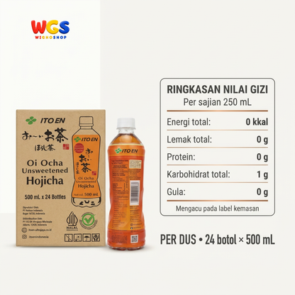 ITO EN Oi Ocha Hojicha 500ml x 24 Botol 1 Dus - Teh Hijau Sangrai Jepang Tawar Tanpa Gula