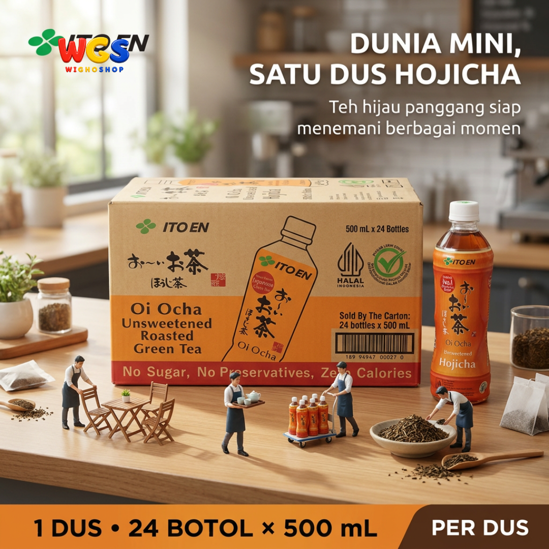 ITO EN Oi Ocha Hojicha 500ml x 24 Botol 1 Dus - Teh Hijau Sangrai Jepang Tawar Tanpa Gula