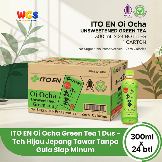 ITO EN Oi Ocha Green Tea 300ml x 24 Botol 1 Dus - Teh Hijau Jepang Tawar Tanpa Gula Siap Minum