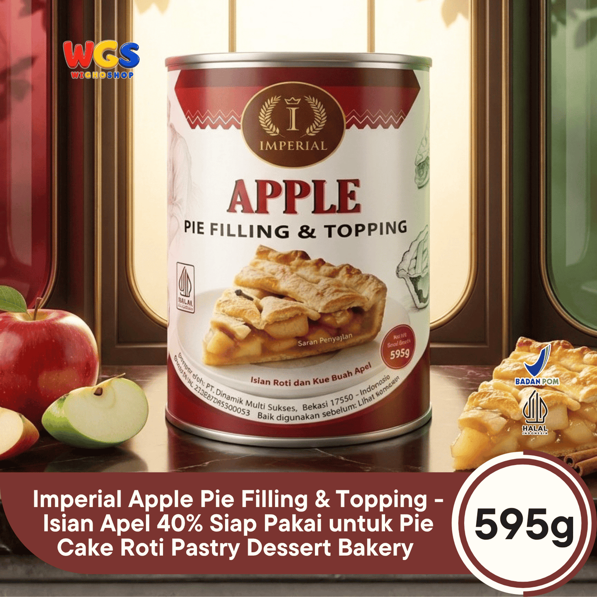 Imperial Apple Pie Filling & Topping 595g - Isian Apel 40% Siap Pakai untuk Pie Cake Roti Pastry Dessert Bakery