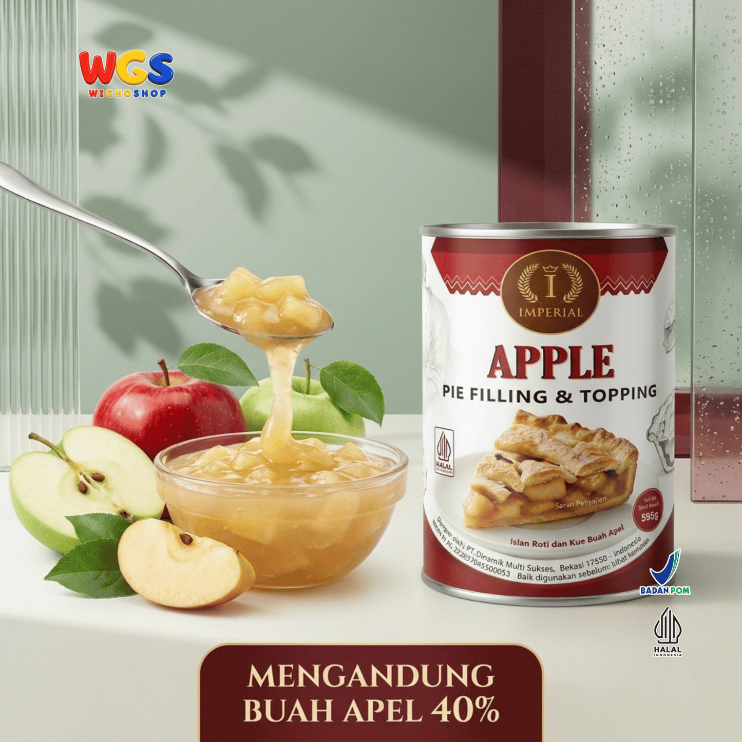 Imperial Apple Pie Filling & Topping 595g - Isian Apel 40% Siap Pakai untuk Pie Cake Roti Pastry Dessert Bakery