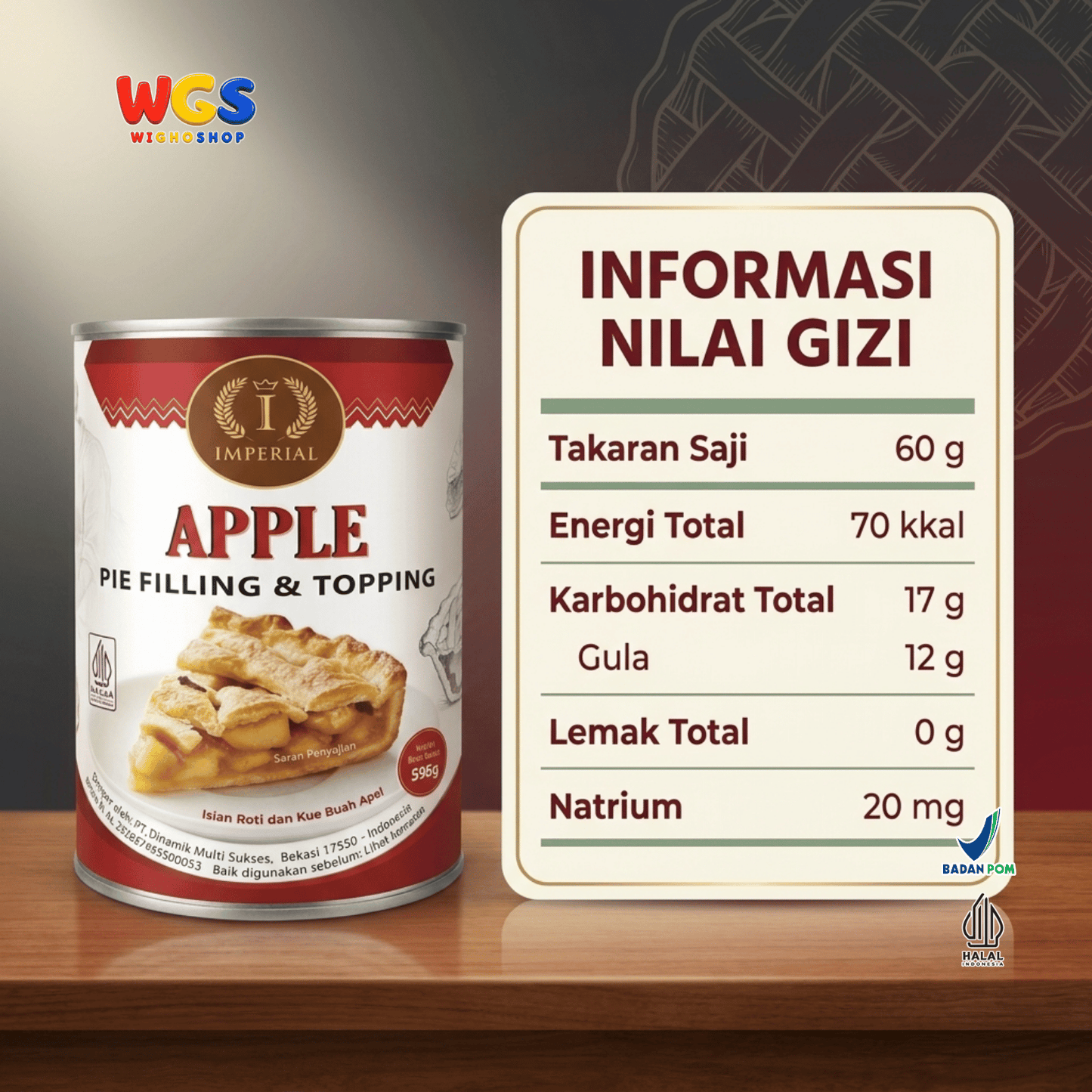 Imperial Apple Pie Filling & Topping 595g - Isian Apel 40% Siap Pakai untuk Pie Cake Roti Pastry Dessert Bakery