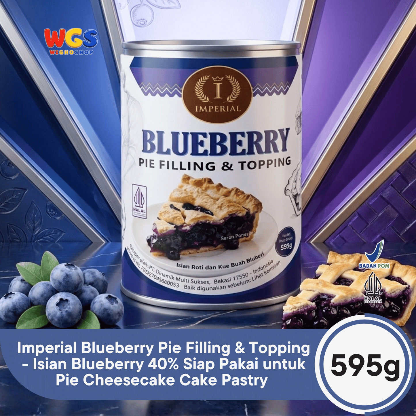 Imperial Blueberry Pie Filling & Topping 595g - Isian Blueberry 40% Siap Pakai untuk Pie Cheesecake Cake Pastry