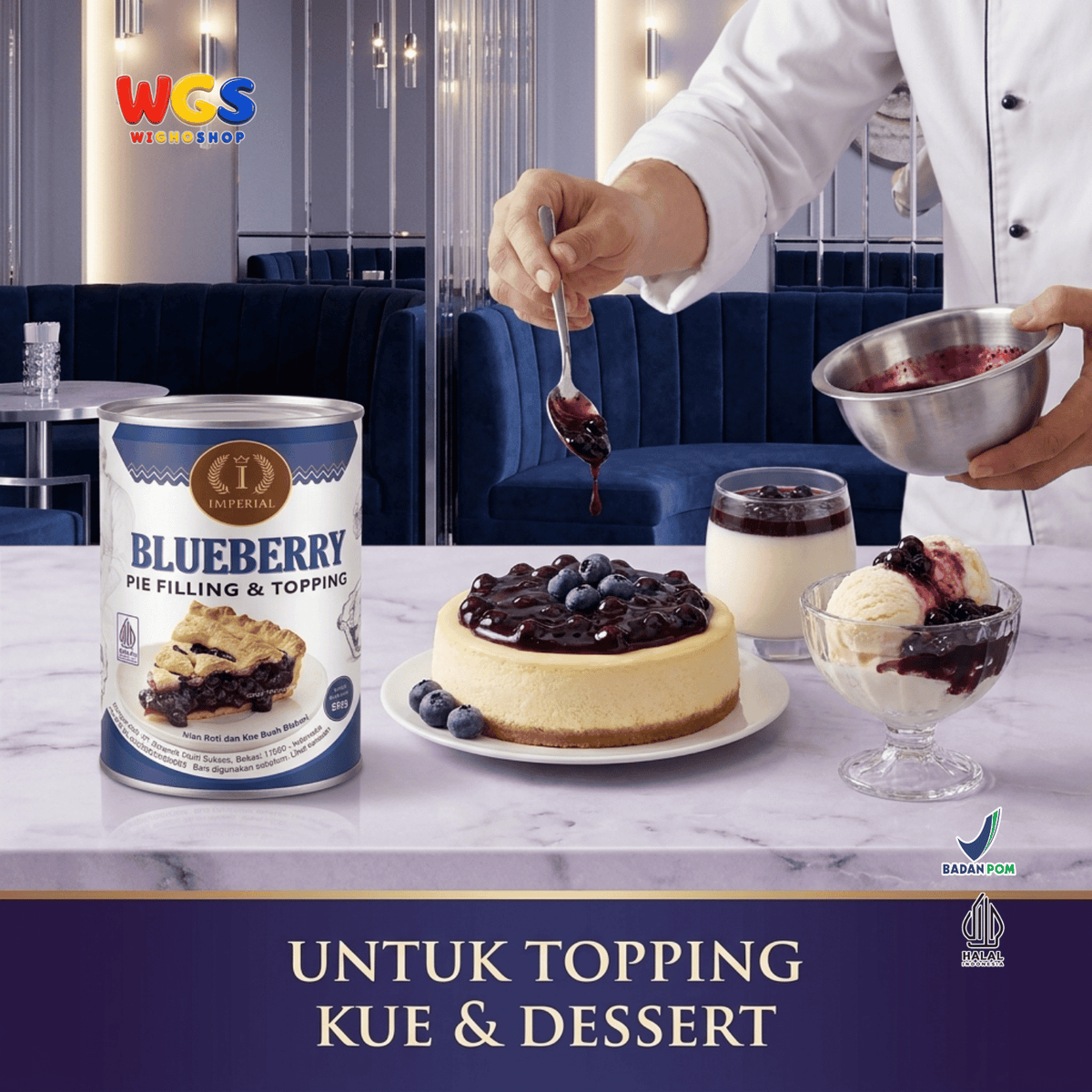 Imperial Blueberry Pie Filling & Topping 595g - Isian Blueberry 40% Siap Pakai untuk Pie Cheesecake Cake Pastry