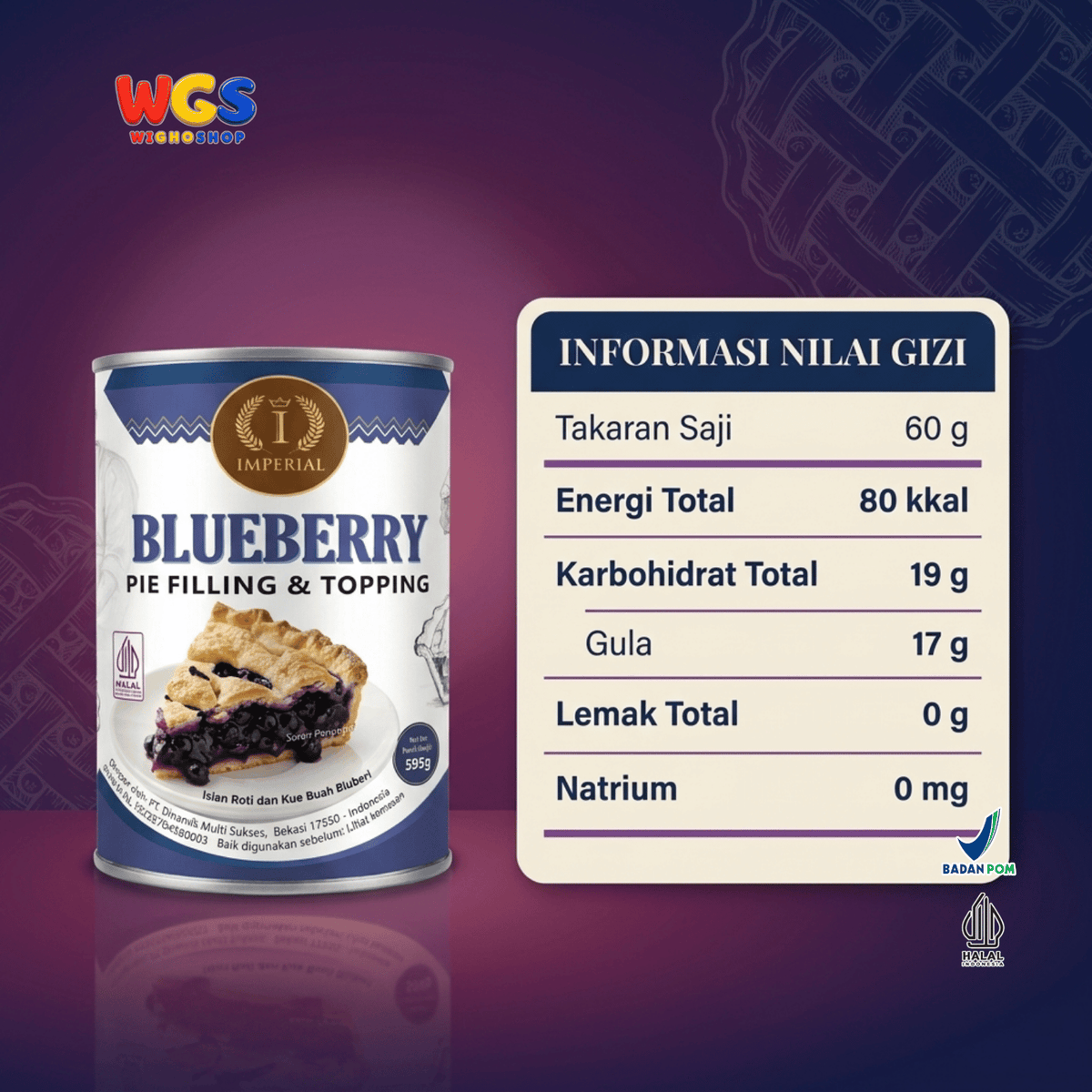 Imperial Blueberry Pie Filling & Topping 595g - Isian Blueberry 40% Siap Pakai untuk Pie Cheesecake Cake Pastry