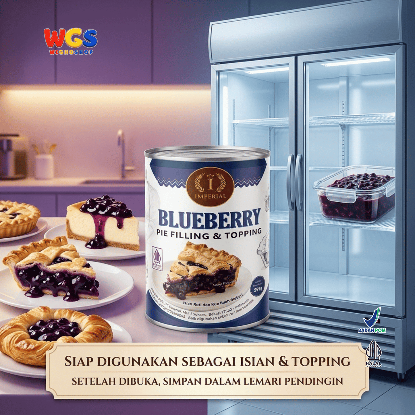 Imperial Blueberry Pie Filling & Topping 595g - Isian Blueberry 40% Siap Pakai untuk Pie Cheesecake Cake Pastry