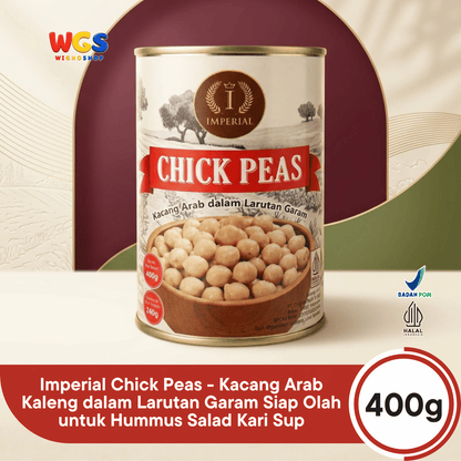 Imperial Chick Peas 400g - Kacang Arab Kaleng dalam Larutan Garam Siap Olah untuk Hummus Salad Kari Sup