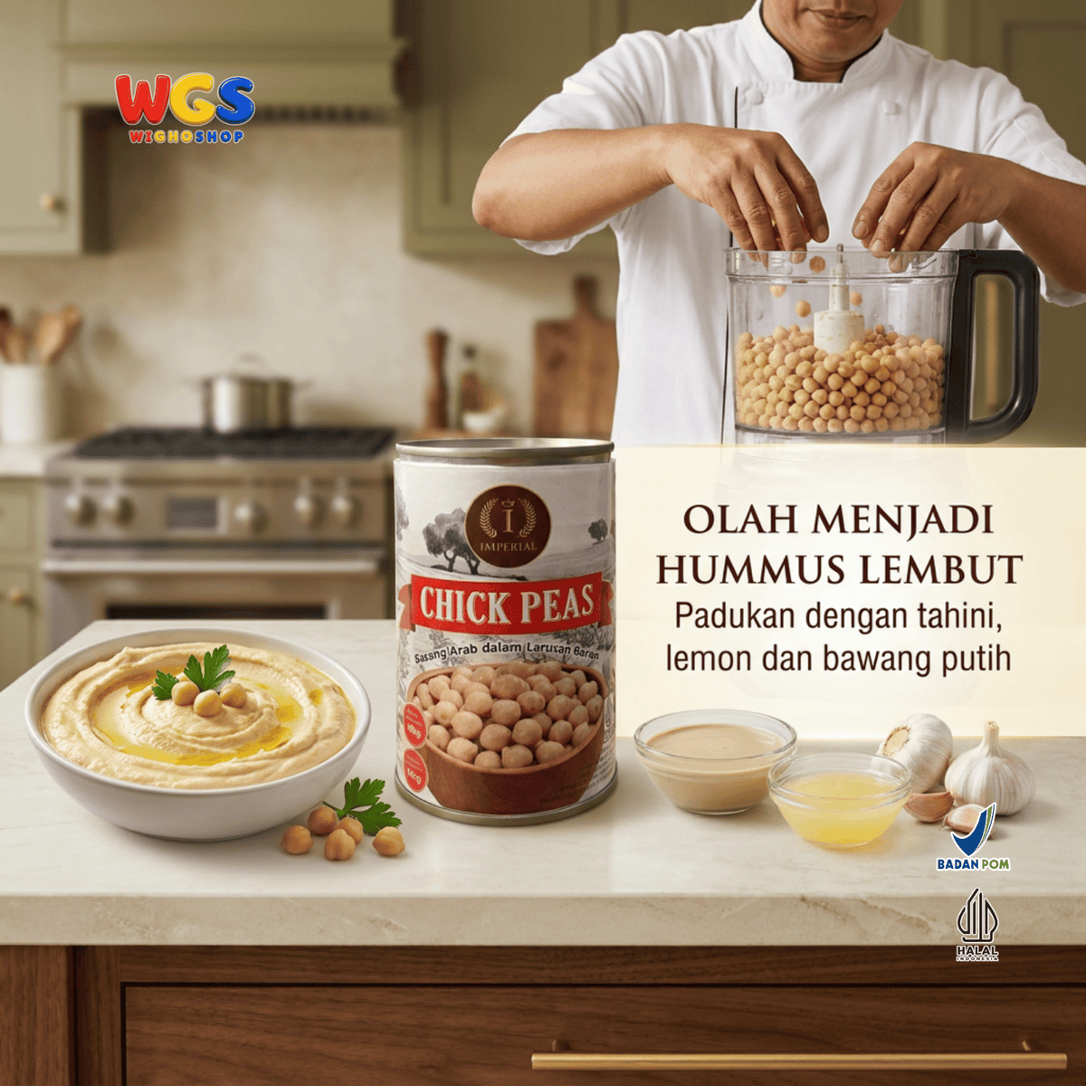 Imperial Chick Peas 400g - Kacang Arab Kaleng dalam Larutan Garam Siap Olah untuk Hummus Salad Kari Sup