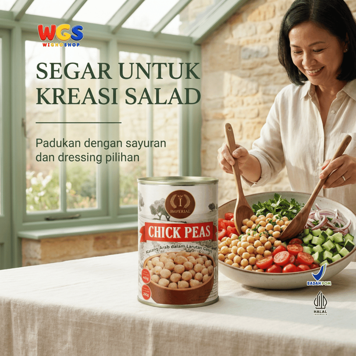 Imperial Chick Peas 400g - Kacang Arab Kaleng dalam Larutan Garam Siap Olah untuk Hummus Salad Kari Sup