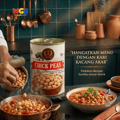 Imperial Chick Peas 400g - Kacang Arab Kaleng dalam Larutan Garam Siap Olah untuk Hummus Salad Kari Sup