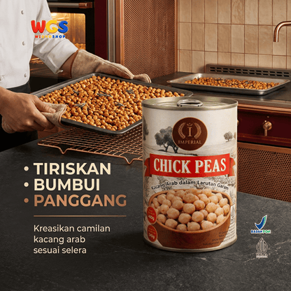 Imperial Chick Peas 400g - Kacang Arab Kaleng dalam Larutan Garam Siap Olah untuk Hummus Salad Kari Sup