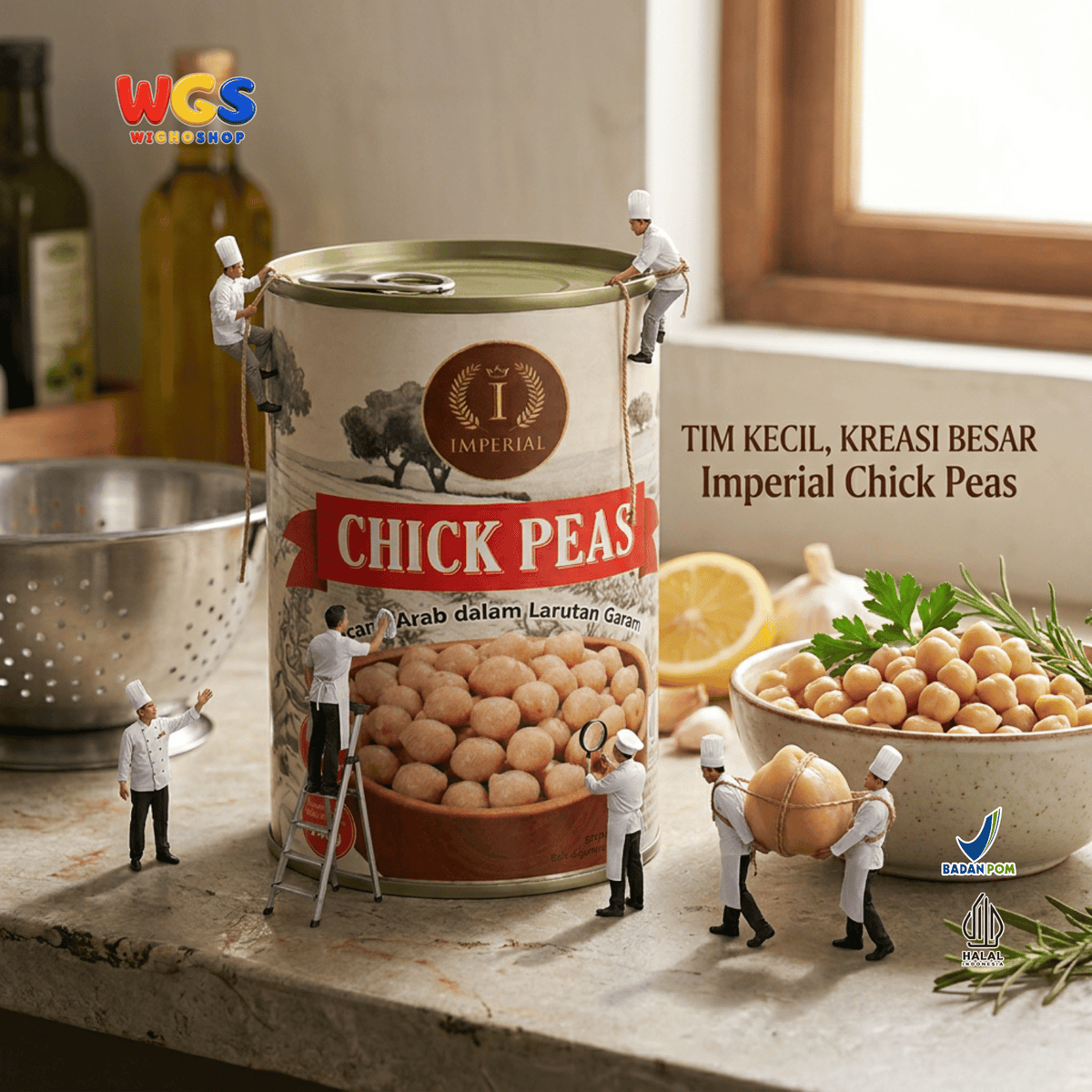 Imperial Chick Peas 400g - Kacang Arab Kaleng dalam Larutan Garam Siap Olah untuk Hummus Salad Kari Sup