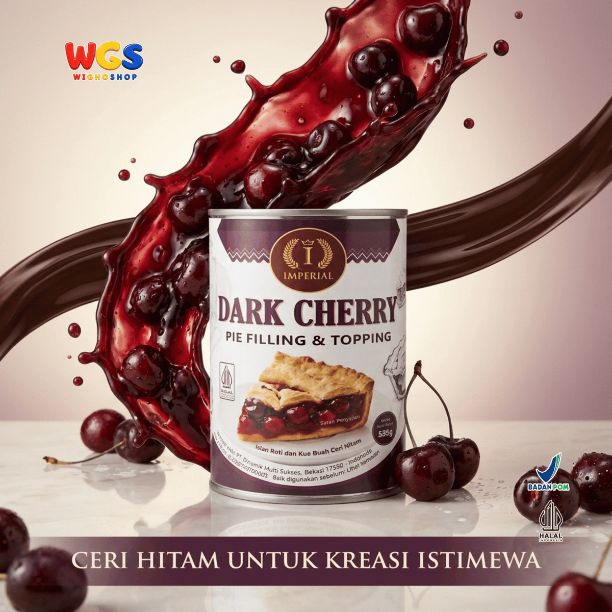 Imperial Dark Cherry Pie Filling & Topping 595g - Isian Ceri Hitam 40% Siap Pakai untuk Pie Black Forest Cake