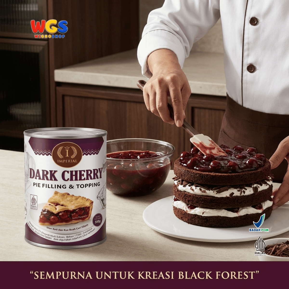Imperial Dark Cherry Pie Filling & Topping 595g - Isian Ceri Hitam 40% Siap Pakai untuk Pie Black Forest Cake