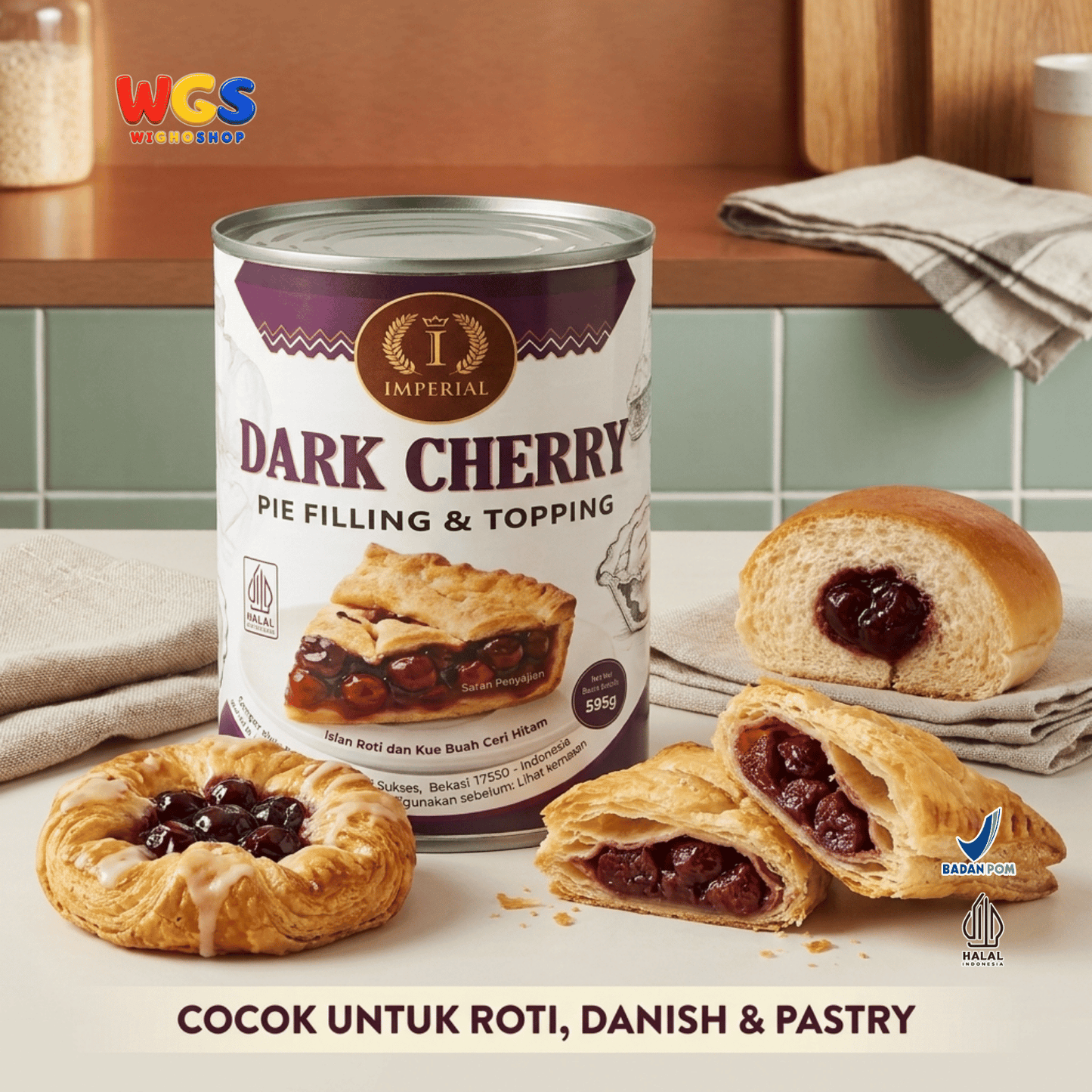 Imperial Dark Cherry Pie Filling & Topping 595g - Isian Ceri Hitam 40% Siap Pakai untuk Pie Black Forest Cake