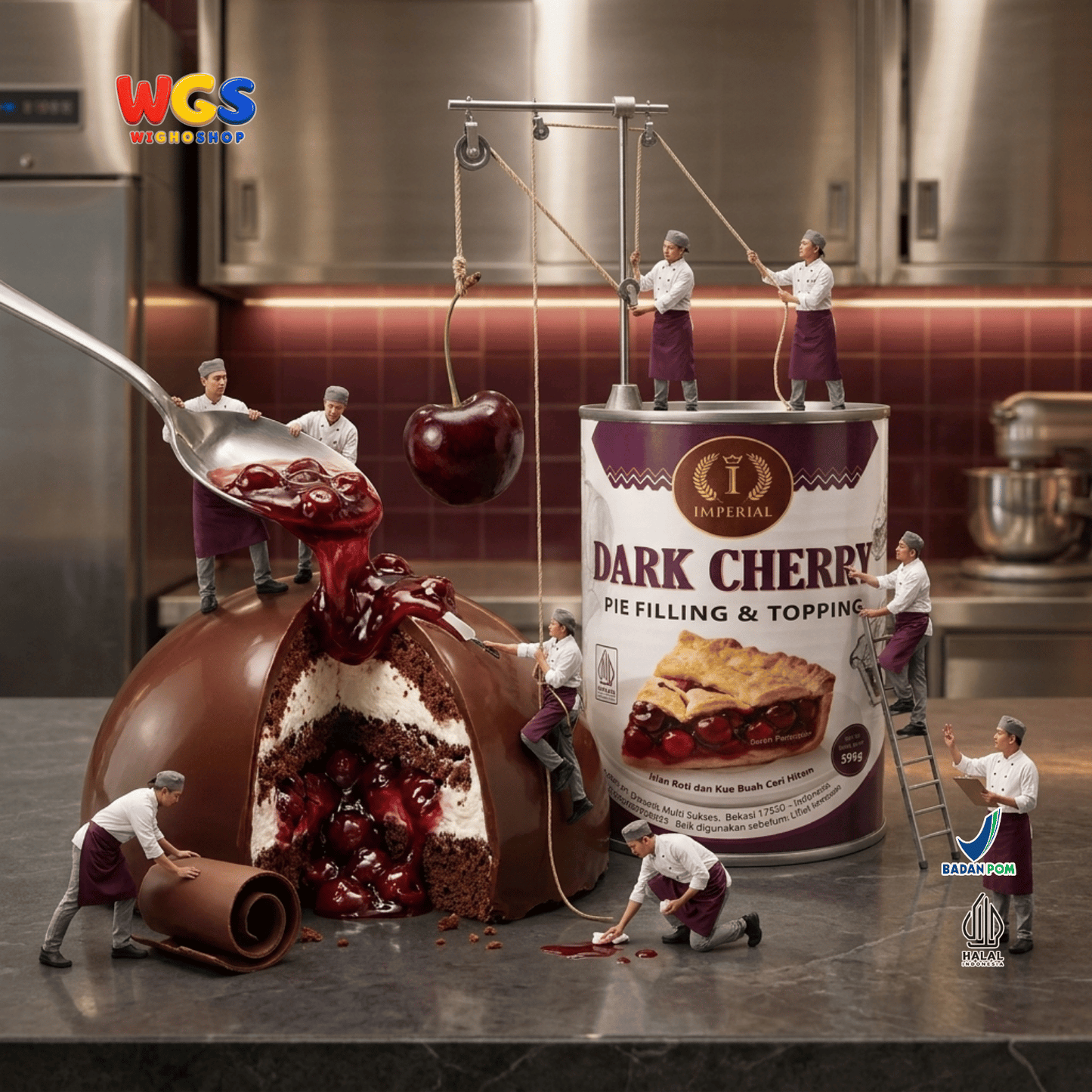 Imperial Dark Cherry Pie Filling & Topping 595g - Isian Ceri Hitam 40% Siap Pakai untuk Pie Black Forest Cake