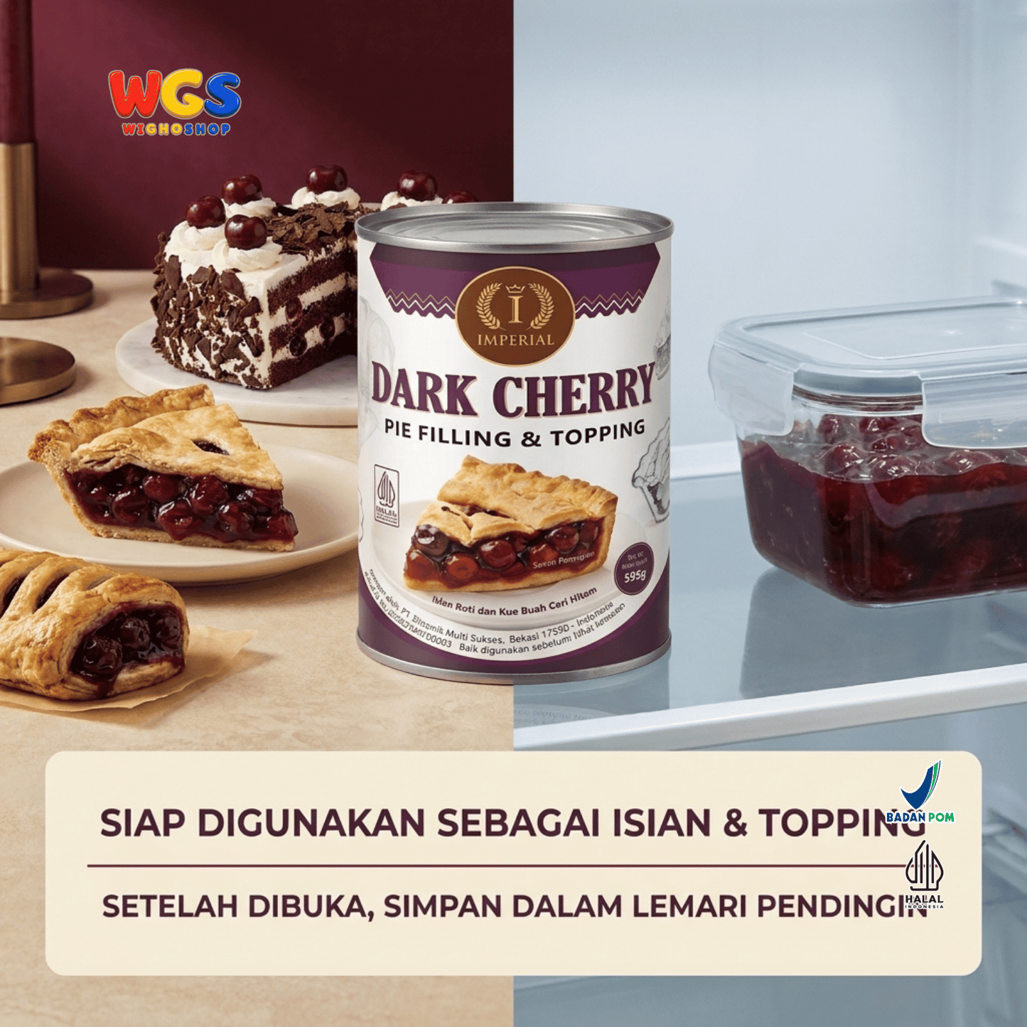 Imperial Dark Cherry Pie Filling & Topping 595g - Isian Ceri Hitam 40% Siap Pakai untuk Pie Black Forest Cake