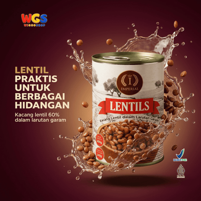 Imperial Lentils 400g - Kacang Lentil Kaleng dalam Larutan Garam Siap Olah untuk Sup Salad Kari Stew