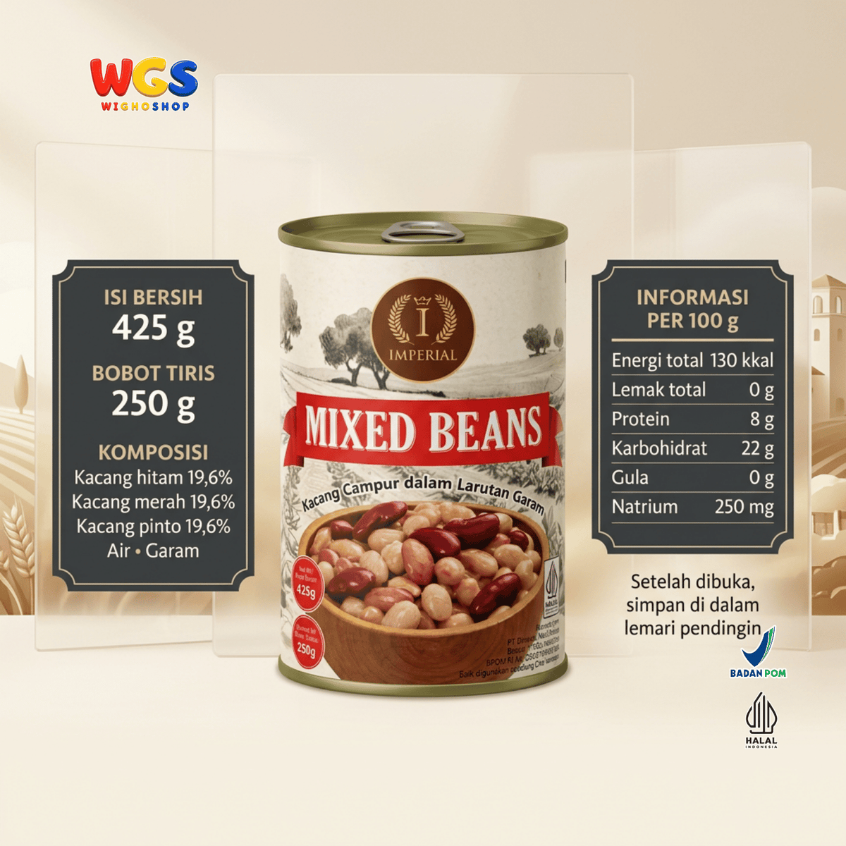 Imperial Mixed Beans 425g - Kacang Campur Kaleng Black Bean Red Kidney Pinto untuk Salad Sup Chili