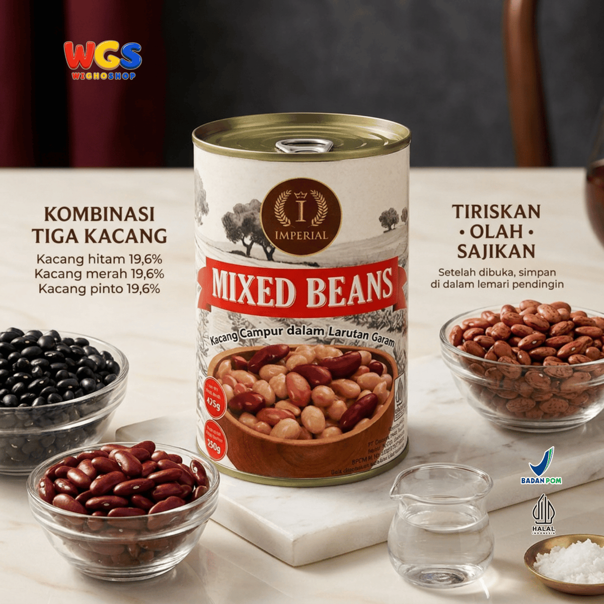 Imperial Mixed Beans 425g - Kacang Campur Kaleng Black Bean Red Kidney Pinto untuk Salad Sup Chili