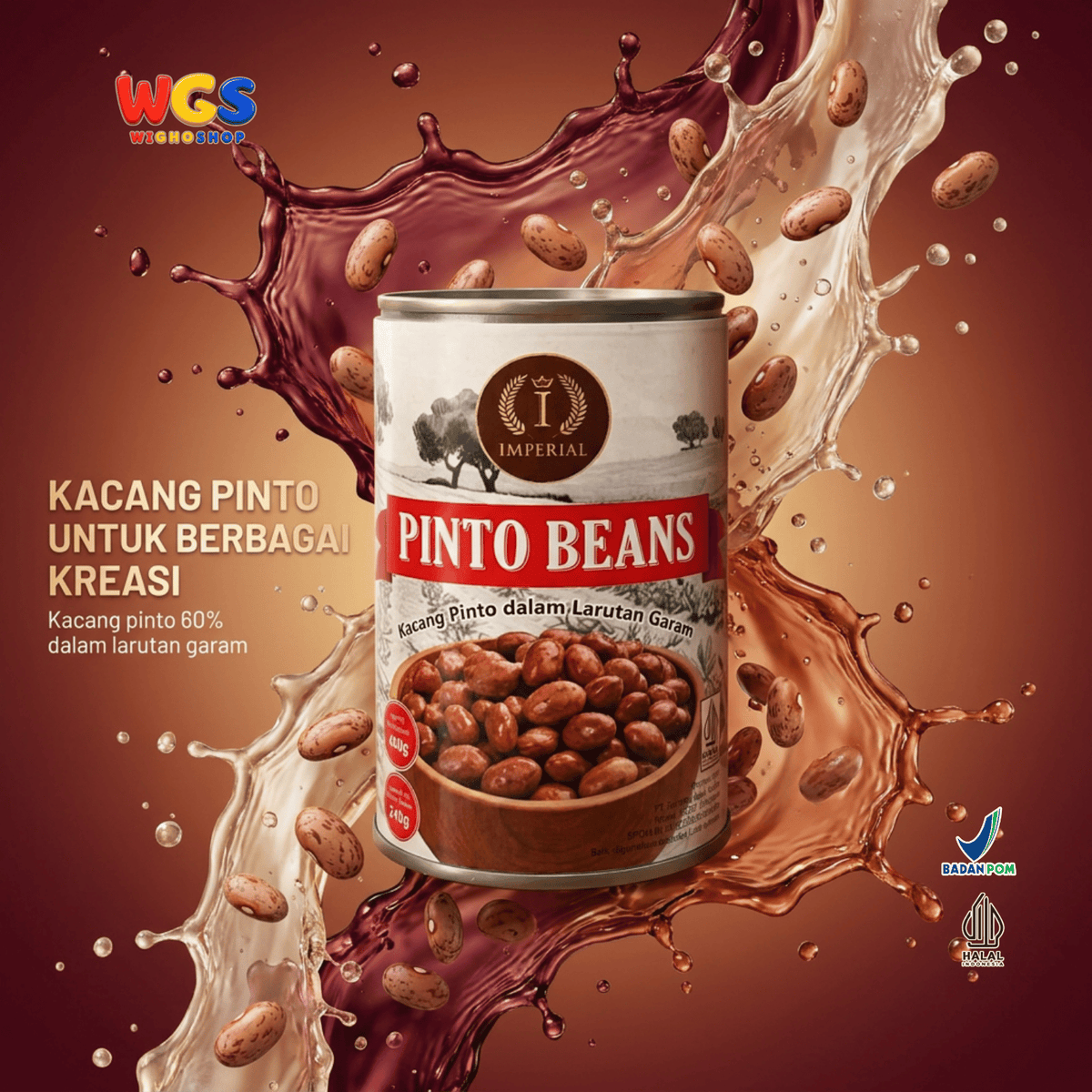 Imperial Pinto Beans 400g - Kacang Pinto Kaleng dalam Larutan Garam untuk Chili Burrito Taco Sup Salad