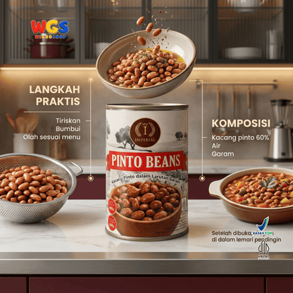 Imperial Pinto Beans 400g - Kacang Pinto Kaleng dalam Larutan Garam untuk Chili Burrito Taco Sup Salad