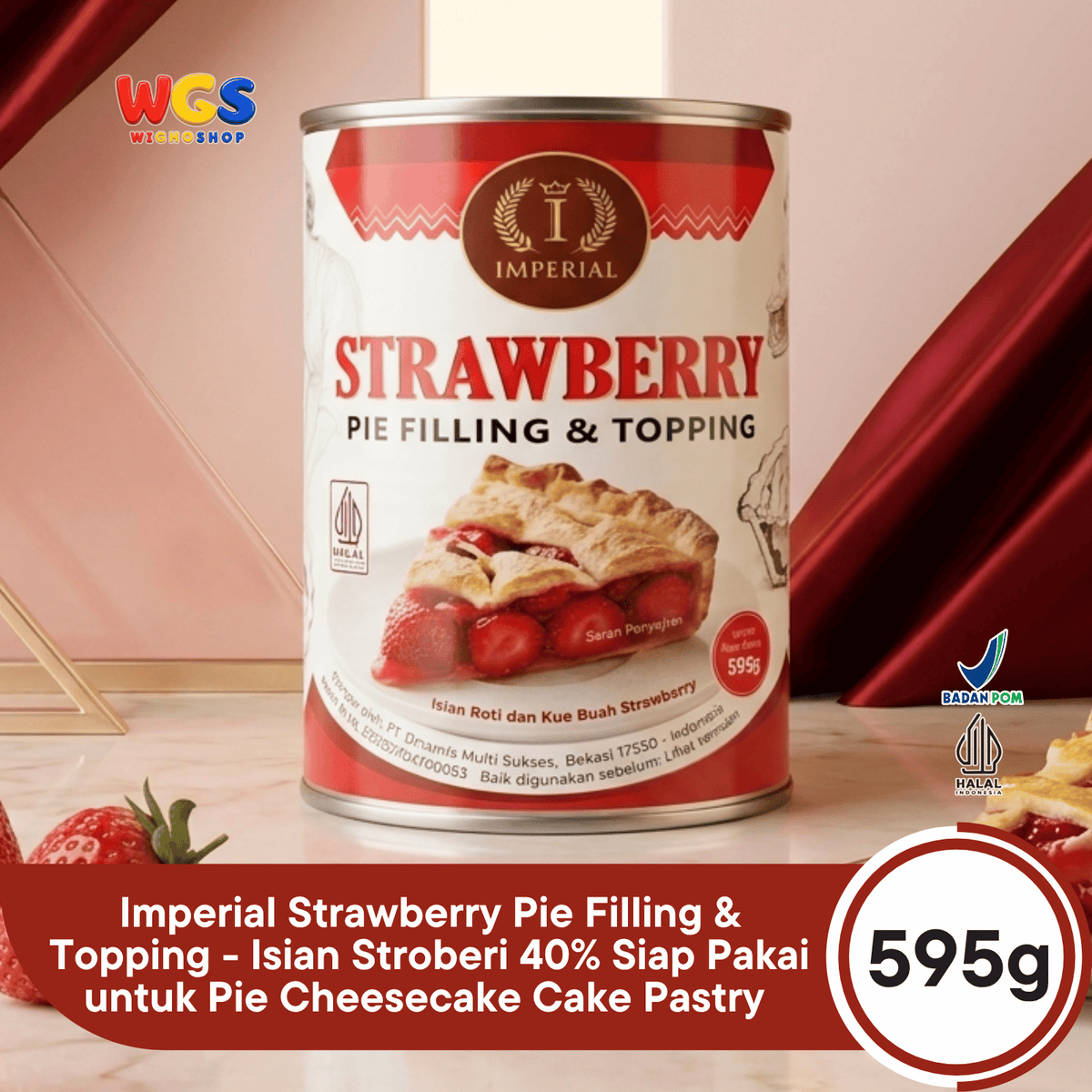 Imperial Strawberry Pie Filling & Topping 595g - Isian Stroberi 40% Siap Pakai untuk Pie Cheesecake Cake Pastry