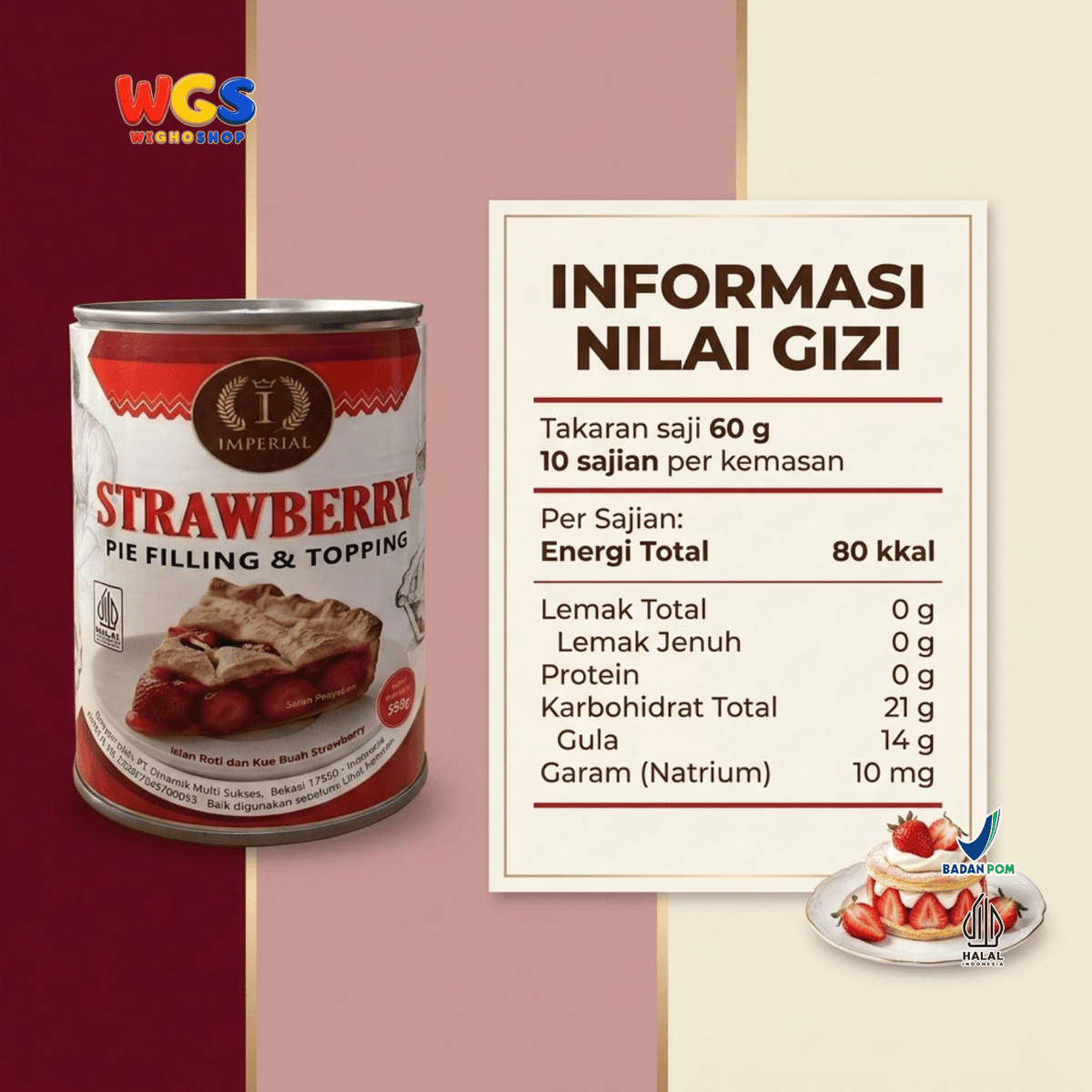 Imperial Strawberry Pie Filling & Topping 595g - Isian Stroberi 40% Siap Pakai untuk Pie Cheesecake Cake Pastry
