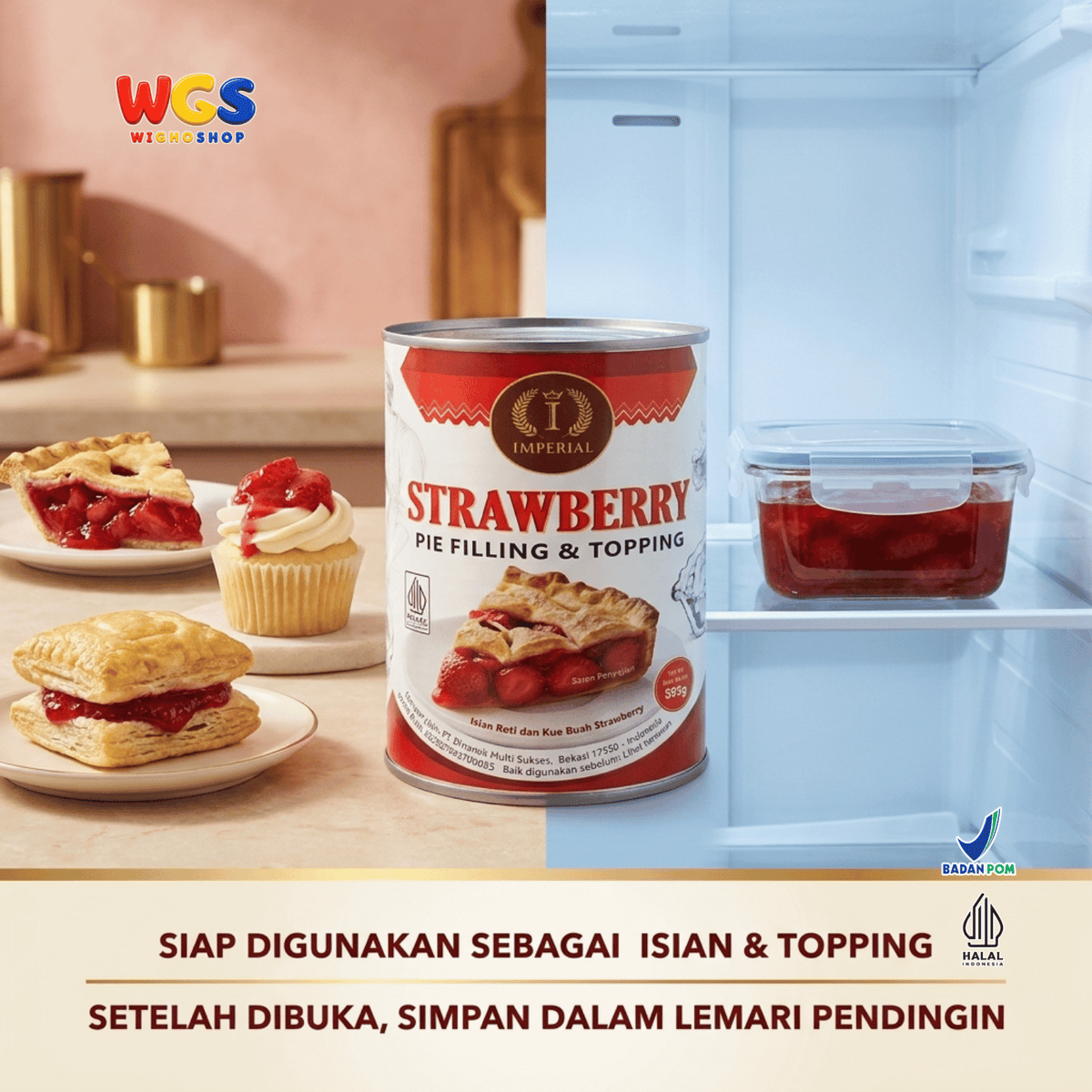 Imperial Strawberry Pie Filling & Topping 595g - Isian Stroberi 40% Siap Pakai untuk Pie Cheesecake Cake Pastry