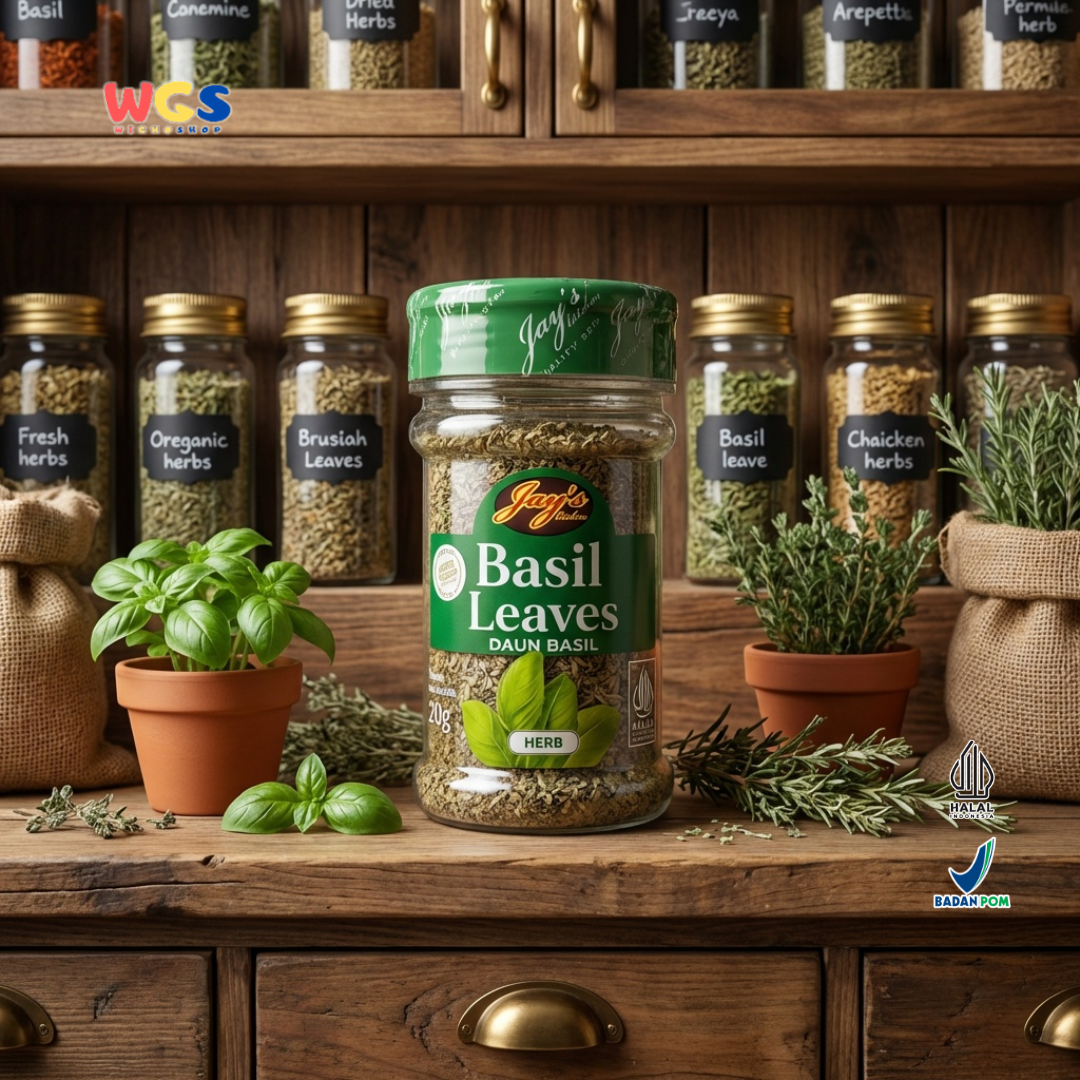 Jay’s Kitchen Basil Leaves 20g - Daun Basil Kering untuk Pasta, Pizza, Saus dan Masakan Italia