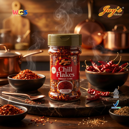 Jay’s Kitchen Chili Flakes Remah Cabe 45g - Cabe Kering Bubuk Kasar untuk Pizza Pasta Mi dan Sambal
