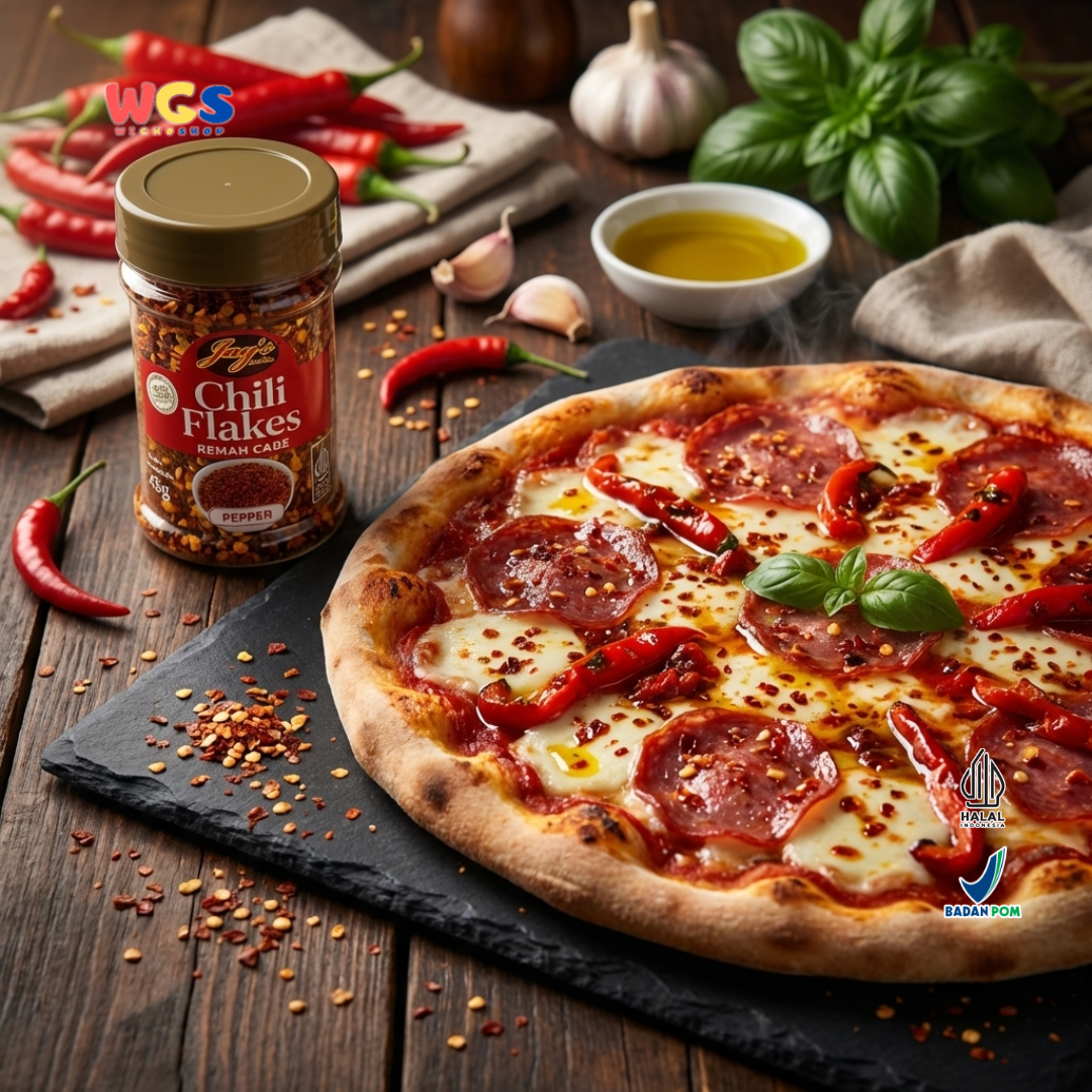 Jay’s Kitchen Chili Flakes Remah Cabe 45g - Cabe Kering Bubuk Kasar untuk Pizza Pasta Mi dan Sambal