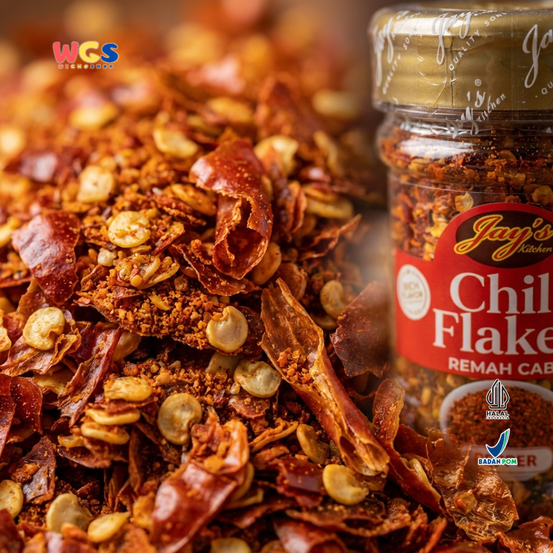 Jay’s Kitchen Chili Flakes Remah Cabe 45g - Cabe Kering Bubuk Kasar untuk Pizza Pasta Mi dan Sambal