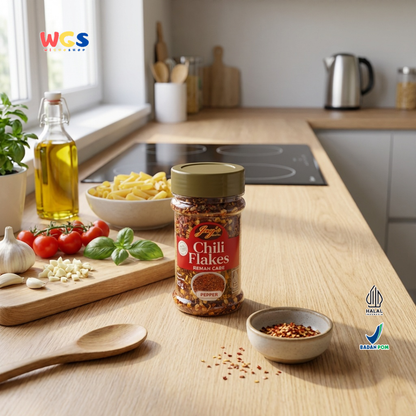 Jay’s Kitchen Chili Flakes Remah Cabe 45g - Cabe Kering Bubuk Kasar untuk Pizza Pasta Mi dan Sambal