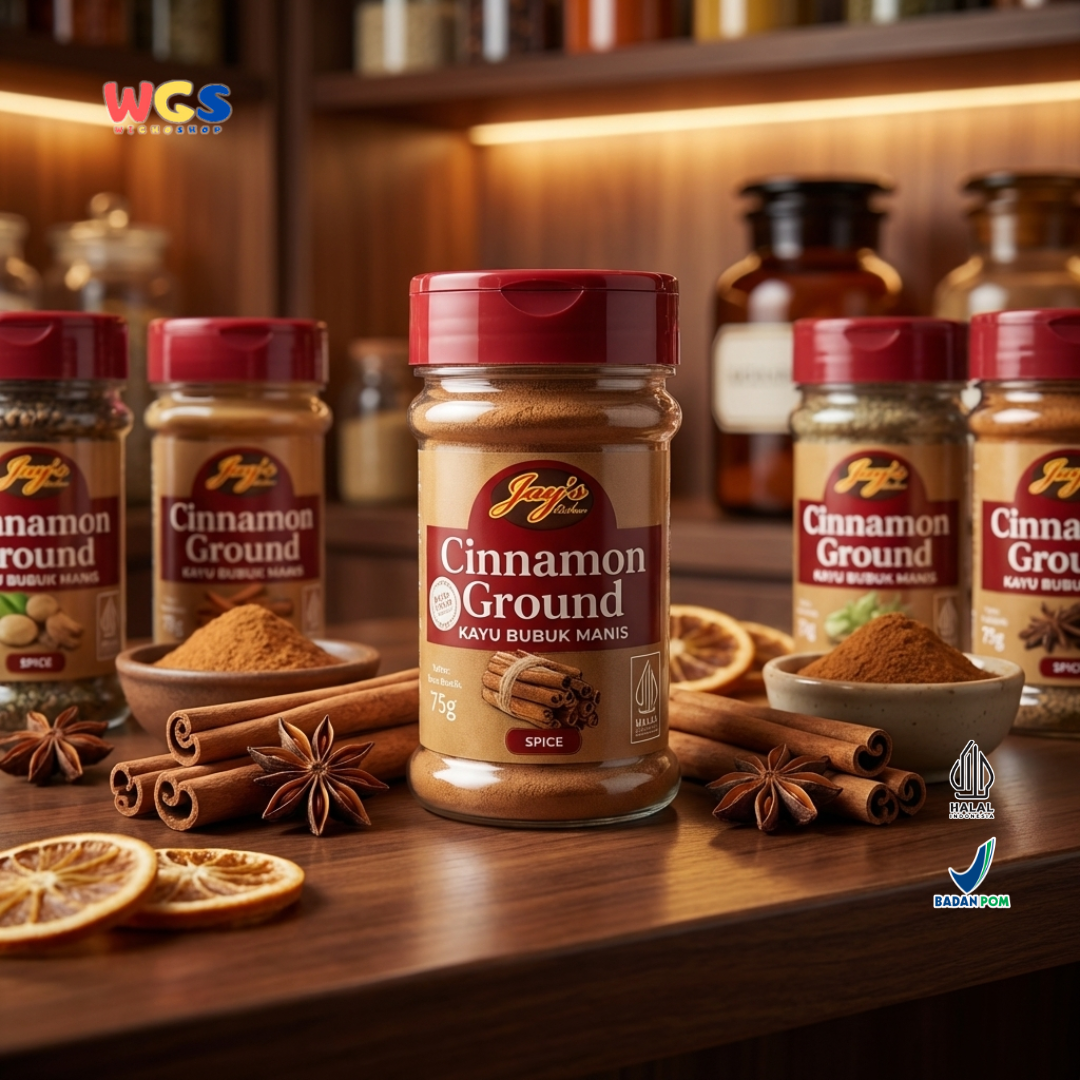 Jay’s Kitchen Cinnamon Ground 75g - Kayu Manis Bubuk 100% untuk Baking Minuman dan Masakan