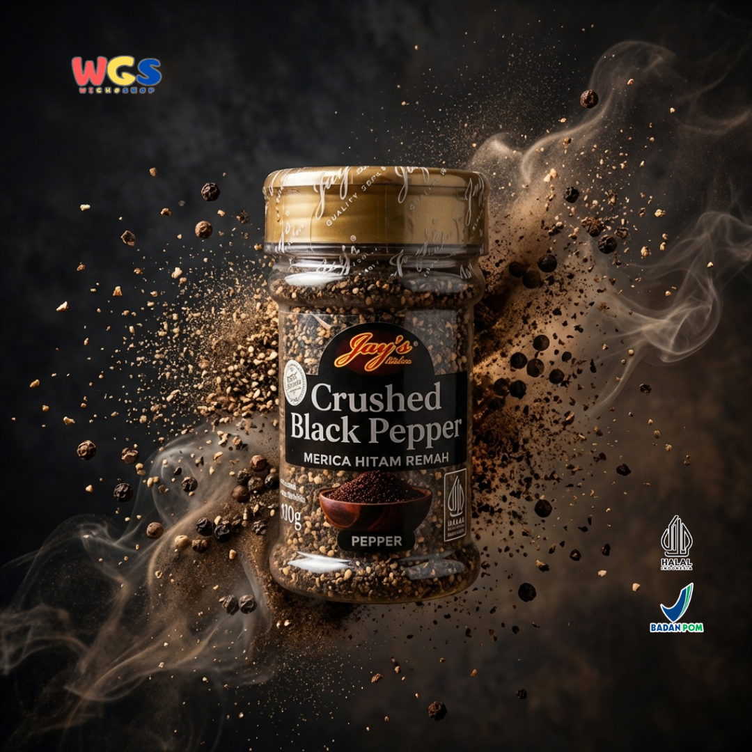 Jay's Kitchen Crushed Black Pepper 60g - Merica Hitam Remah Bumbu Masak Steak Halal Premium