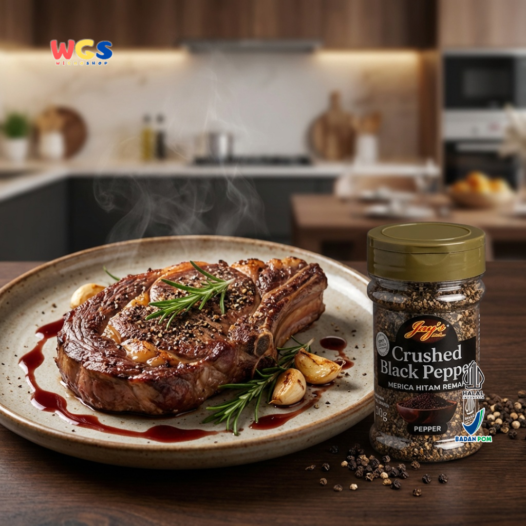 Jay's Kitchen Crushed Black Pepper 60g - Merica Hitam Remah Bumbu Masak Steak Halal Premium
