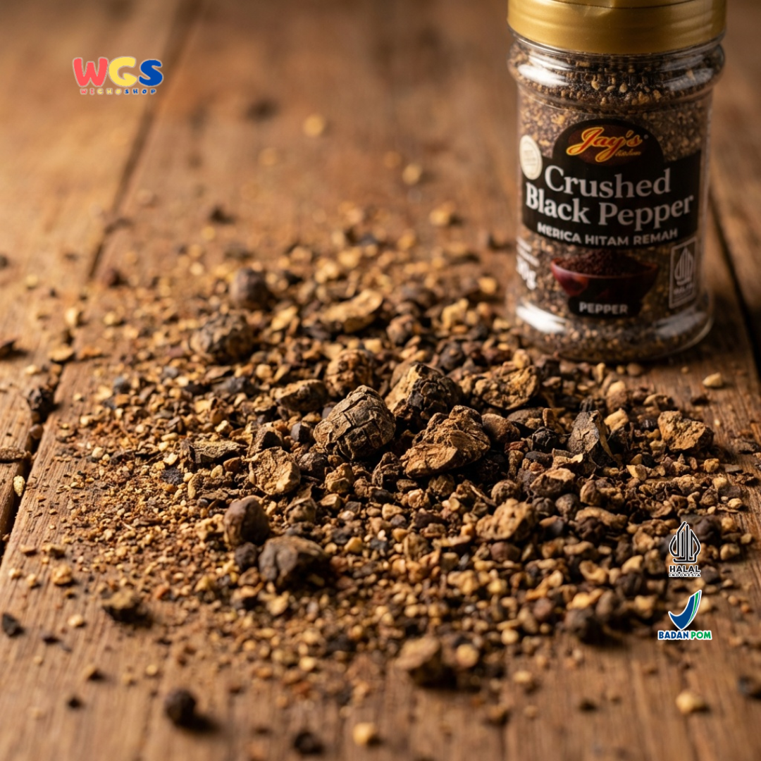 Jay's Kitchen Crushed Black Pepper 60g - Merica Hitam Remah Bumbu Masak Steak Halal Premium