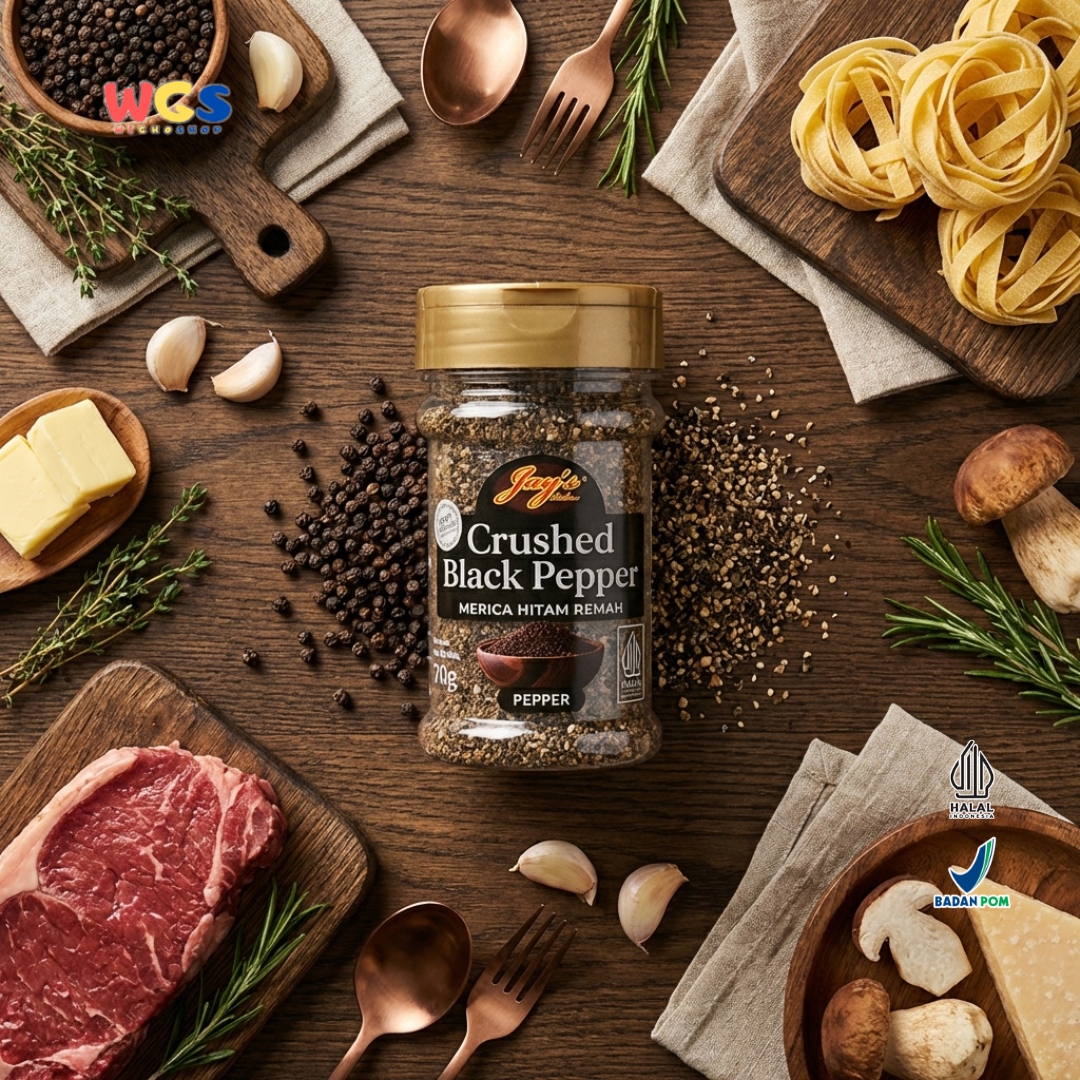 Jay's Kitchen Crushed Black Pepper 60g - Merica Hitam Remah Bumbu Masak Steak Halal Premium