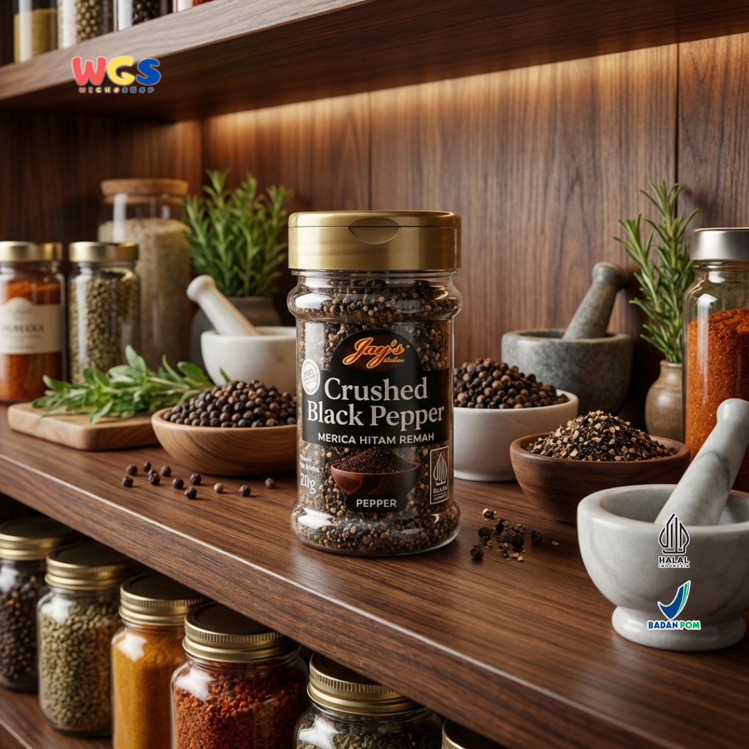 Jay's Kitchen Crushed Black Pepper 60g - Merica Hitam Remah Bumbu Masak Steak Halal Premium
