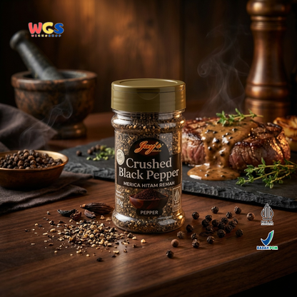 Jay's Kitchen Crushed Black Pepper 60g - Merica Hitam Remah Bumbu Masak Steak Halal Premium