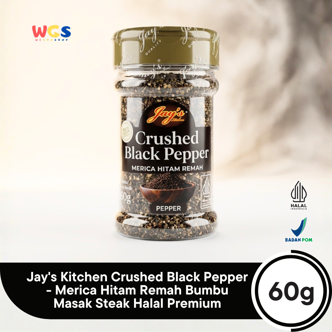 Jay's Kitchen Crushed Black Pepper 60g - Merica Hitam Remah Bumbu Masak Steak Halal Premium