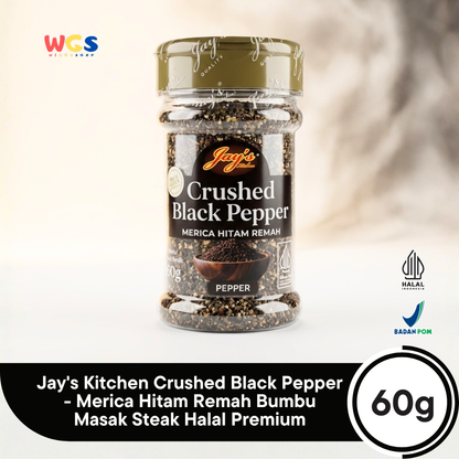 Jay's Kitchen Crushed Black Pepper 60g - Merica Hitam Remah Bumbu Masak Steak Halal Premium
