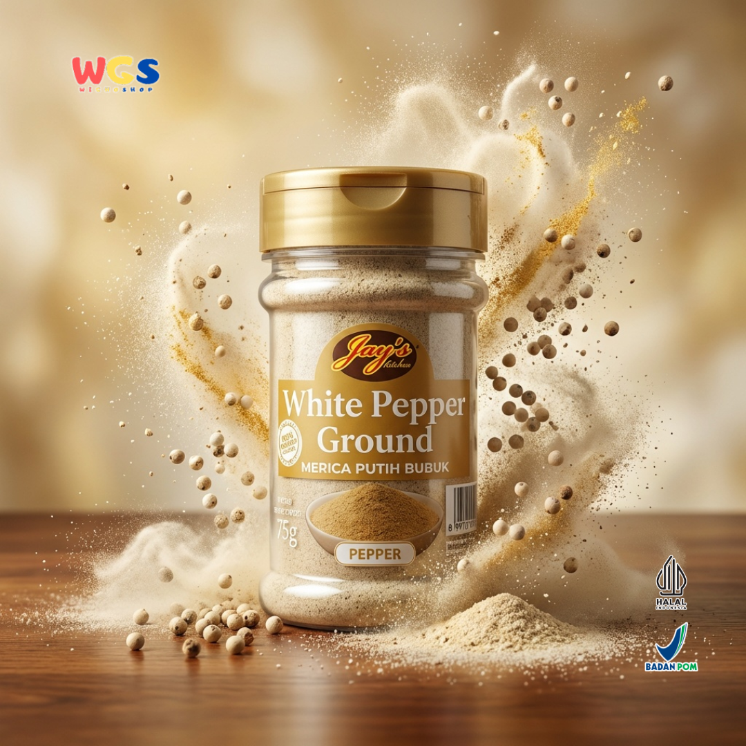 Jay’s Kitchen White Pepper Ground 75g - Merica Putih Bubuk Halal untuk Sup, Tumisan & Bumbu Masak