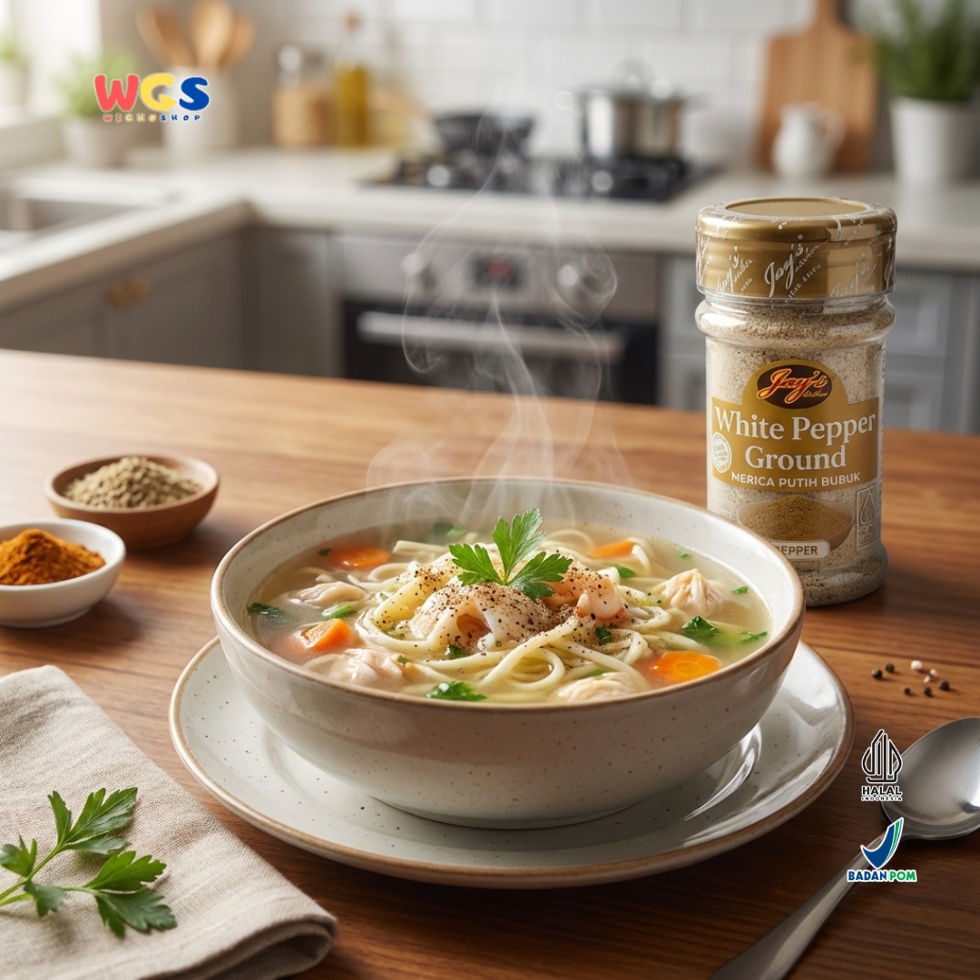 Jay’s Kitchen White Pepper Ground 75g - Merica Putih Bubuk Halal untuk Sup, Tumisan & Bumbu Masak